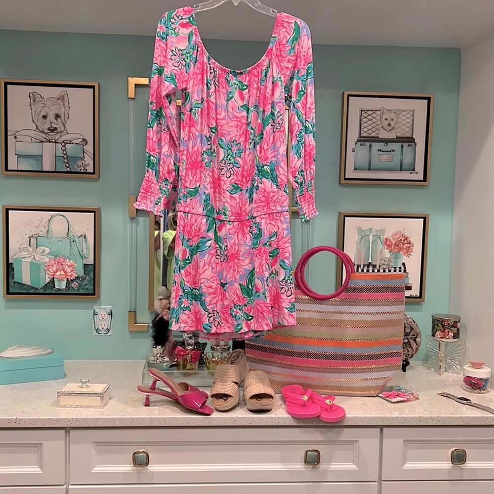 Lilly Pulitzer Lana Skort Romper, M, Pink Blossom Try Your Zest, Wash, New